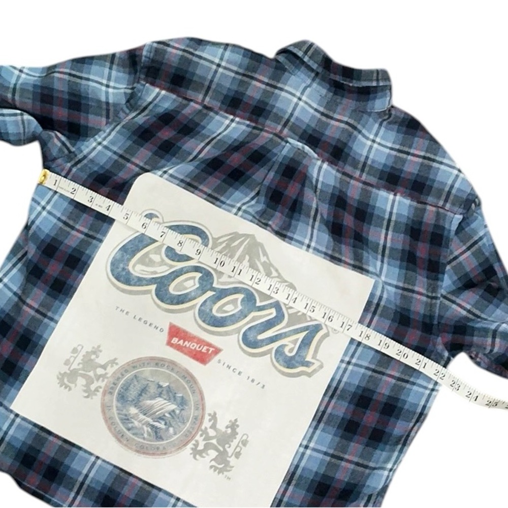 Coors Beer Upcycled T Shirt Flannel Top Beach Alcohol Theme - Picture 7 of 7